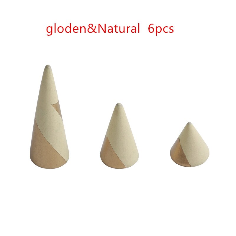 Anel cone conjunto de madeira dia das mães presente jóias exibição anel organizador ringorganiser presente natal: Golden Natural 6pcs