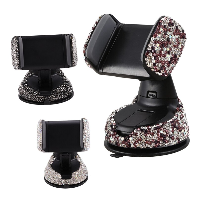 Rhinestone Universal Super Cute 360 Car Windshield Dashboard Mount Suction Adjustable Phone Holder for Easy View GPS Sn, for