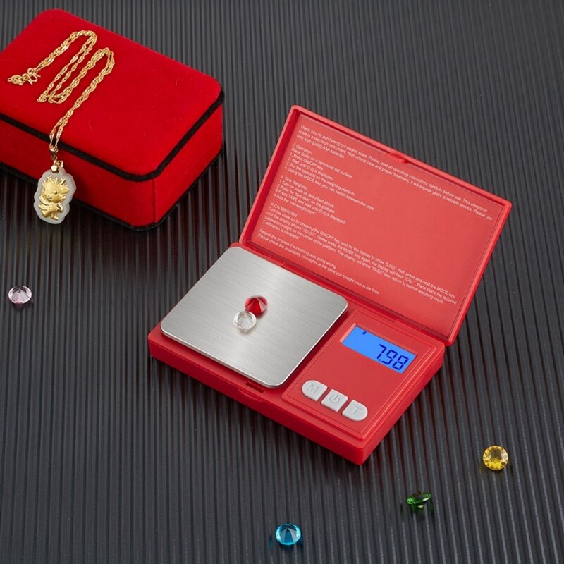 Mini Digitale Weegschalen Rode Elektronische Weegschaal 0.01G Precisie Weegschaal Sieraden Pocket Schaal Draagbare Palm Weegschaal