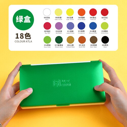 Owin-Juego de acuarelas portátil, suministros de Arte de pintura de acuarela sólida, con pincel de acuarela transparente, 18/24 colores: 18 colors Green box