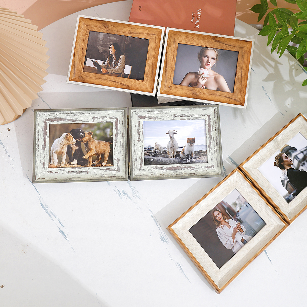 Cadre articulé pliant horizontal 1 pièce, affichage de bureau à domicile, pour l'art, affichage de photos, cadre en plastique, double cadre