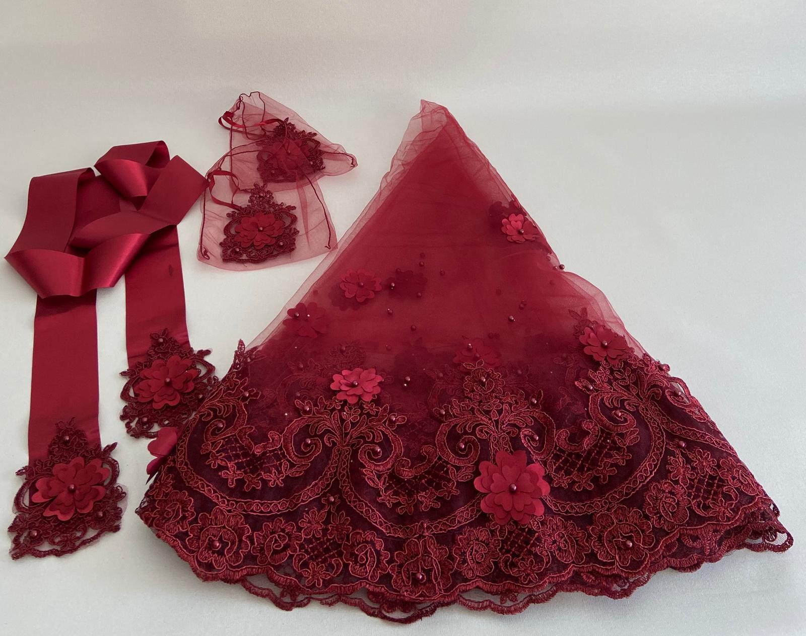 Gants de ceinture de luxe froncés pour mariée, ensemble complet, couleur rouge bordeaux, henné, mariage nocturne, accessoire pour future mariée,