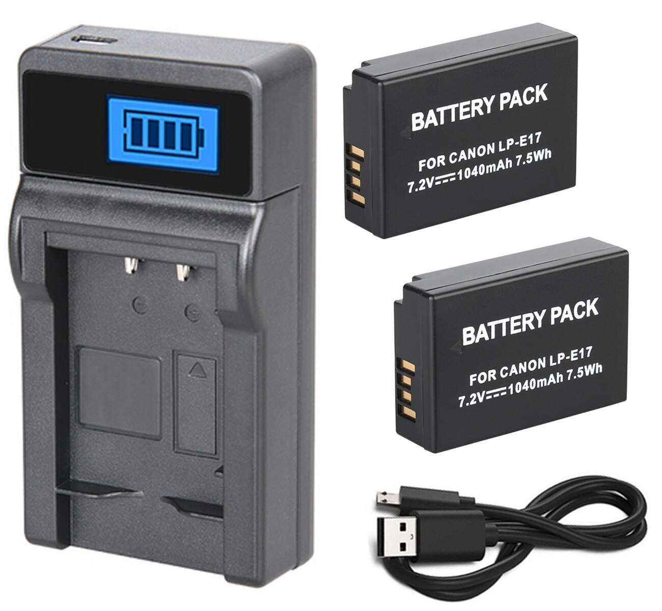 Batterie (paquet de 2) + chargeur pour Canon EOS 77D, 200D, 250D, 750D, 760D, 800D, 8000D, 9000D, EOS rebelle T6i, T7i appareil photo reflex numérique: 2xB and LCD Charger