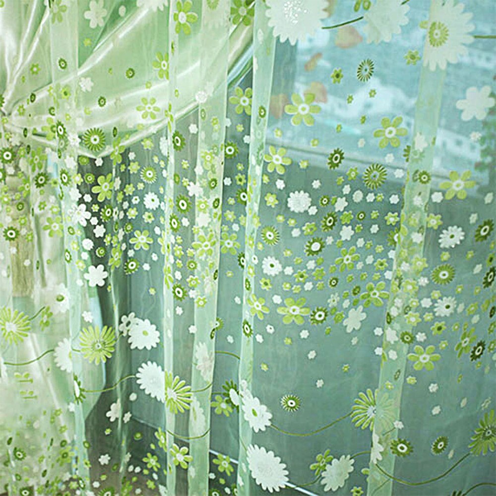 Gordijnen Voor Woonkamer Raam Bloem Netto Voile Gordijnen Sheer Tulle Drape Panel Deur Home Decor Slaapkamer Gordijnen: green / 100x200cm