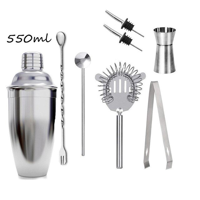 Stainless Steel Cocktail Shaker Mixer Set Wine Martini Boston Shaker for Bartender Drink Party Bar Tools Set 750ML Wine Bottle: 550ml 8 pcs