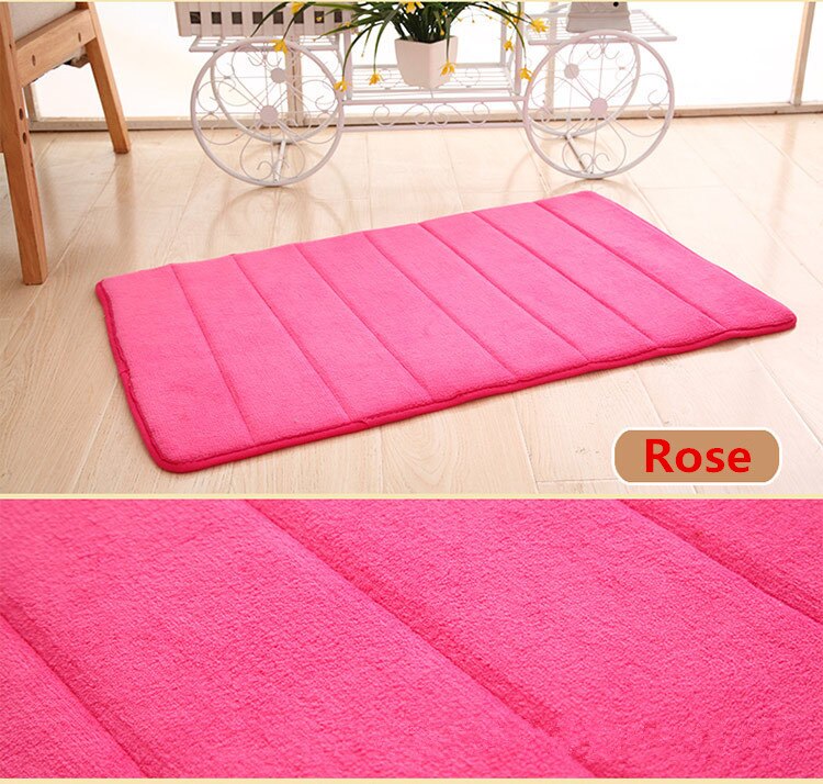 40*60cm Bath Mat Bathroom Carpet Water Absorption Rug Shaggy Memory Foam Bathroom Mat Set kitchen Door Floor: rose red