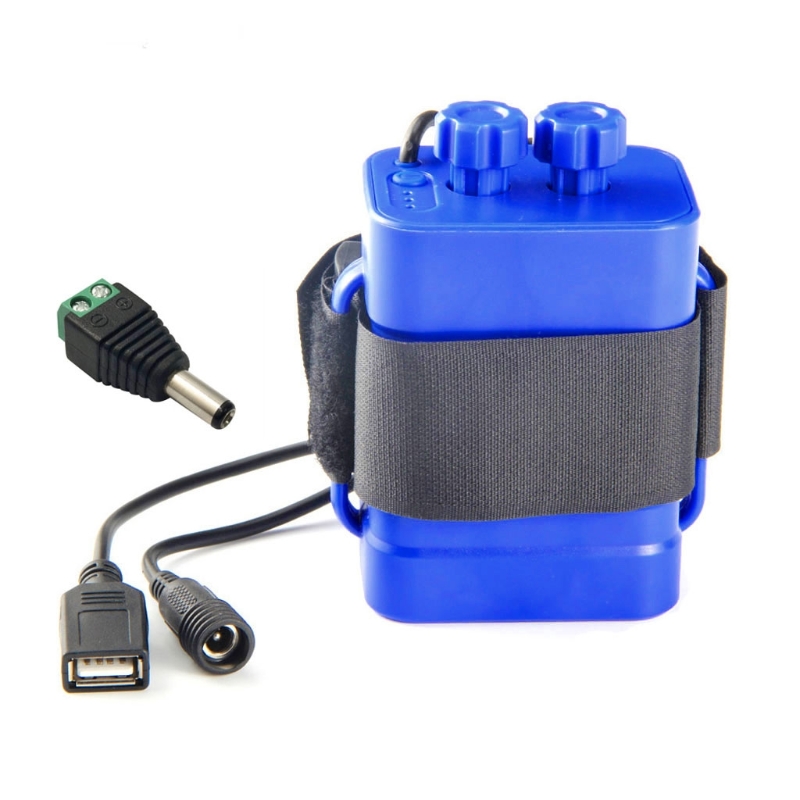 12V waterdichte batterij voor kofferdoos met USB-interface Ondersteuning 6x 18650 batterij: Blauw