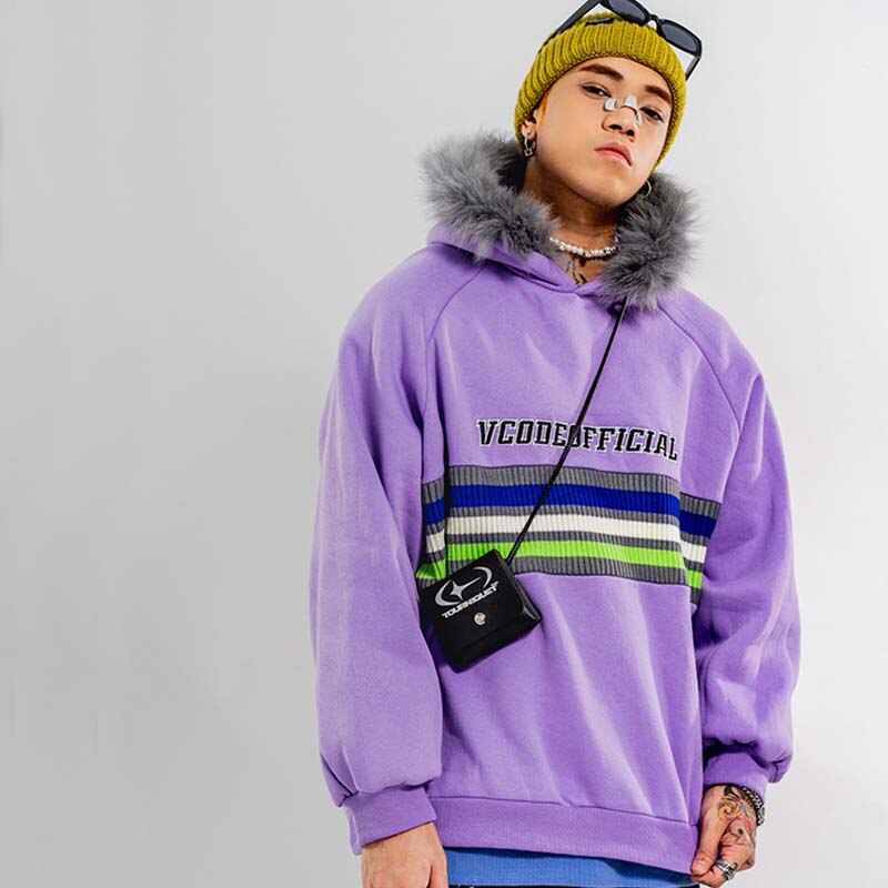 UNCLEDONJM harajuku hoodie Fleece Hip Hop sweatshirt punk clothes mens sweatshirts skateboard mens clothing QVC27: Purple / L