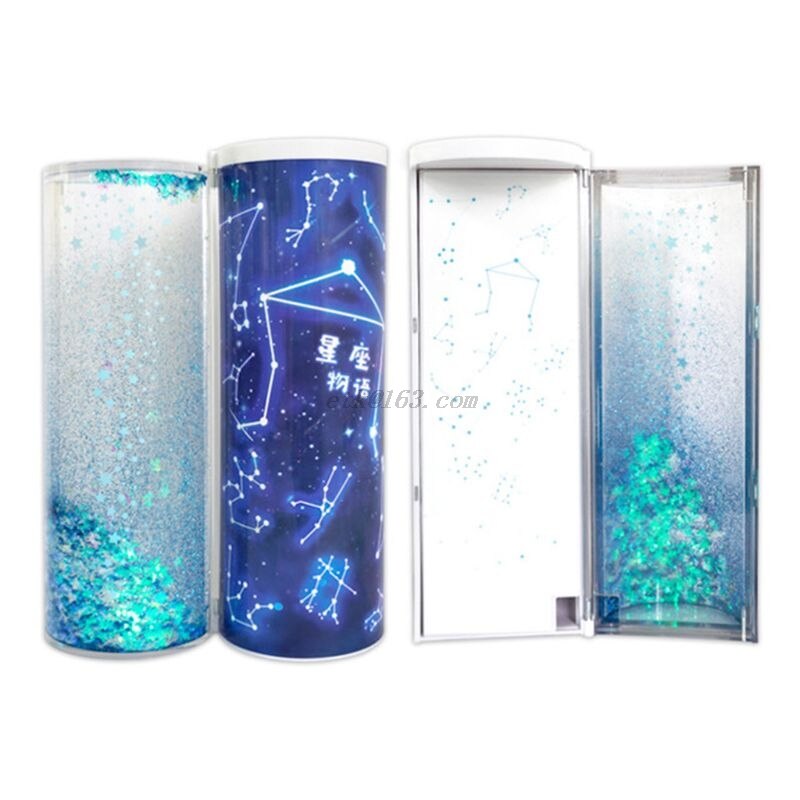Quicksand Translucent Pencil Case Multifunction Cylindrical Calculator Stationery School Pen Holder: B
