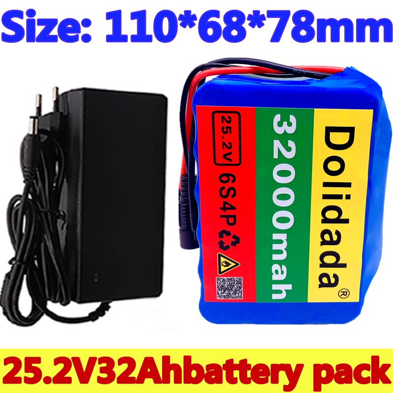 6s4p 24V 32Ah 18650 Batterij Lithium Batterij 25.2V 32000Mah Elektrische Fiets Bromfiets/Elektrische/Li Ion batterij Met Oplader