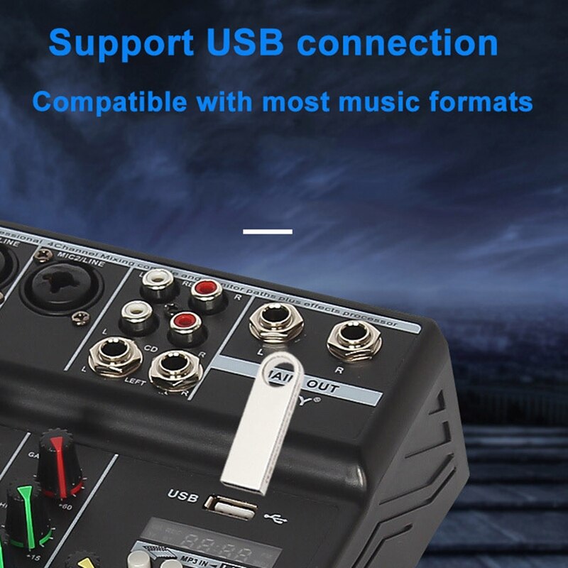 4 Channel Bluetooth Mixer - Audio Mixing Console with Reverb - USB Live Stage KTV Karaoke