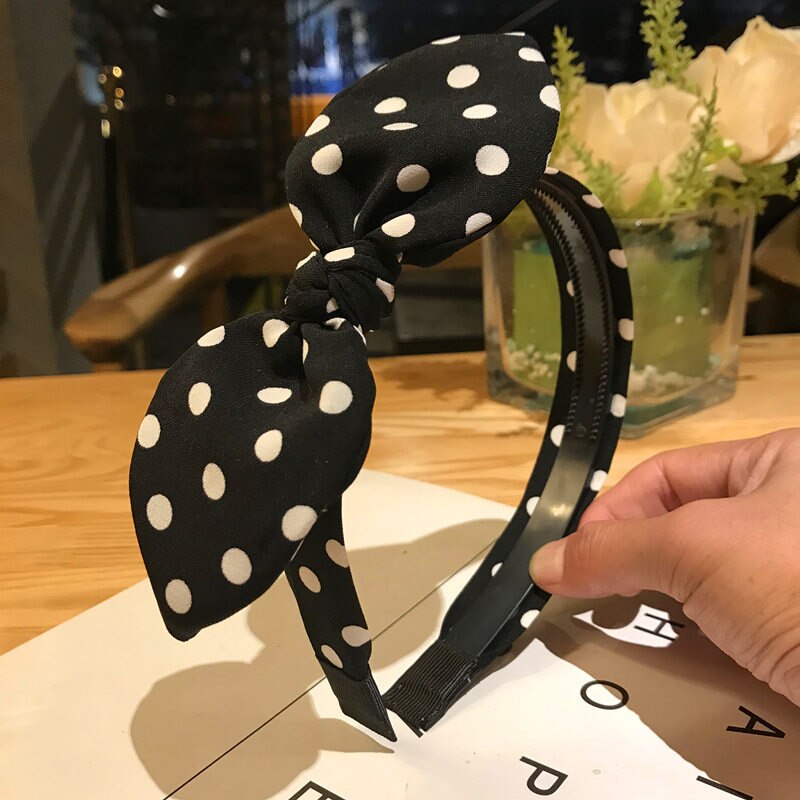 Sweet Girl Hair Band Solid Ribbon Dot Headband Soft Plaid Hair Hoop Bow Knot Headwear Rabbit Ear Hair Accessories Hair Ornament: 11