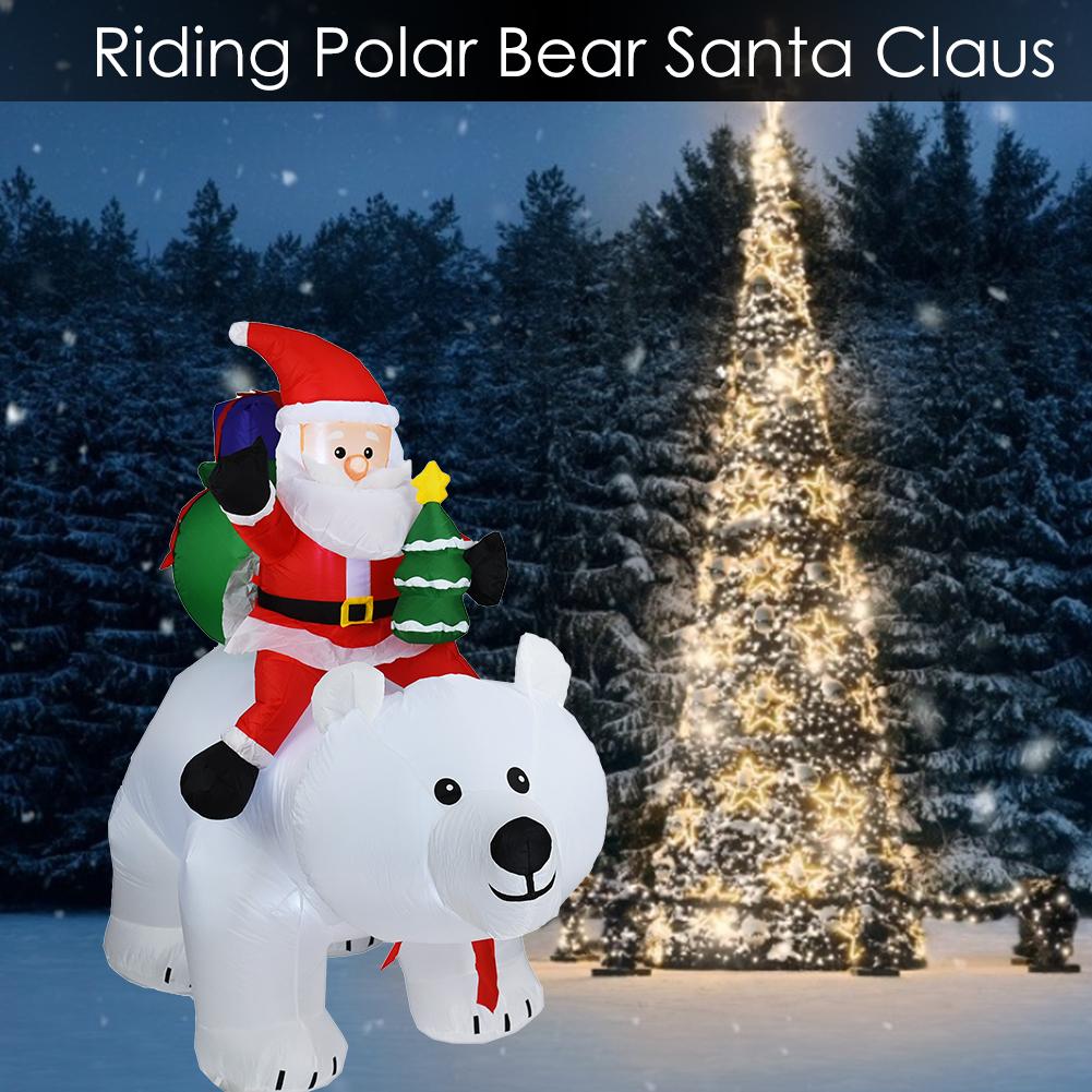6FT Giant Inflatable Santa Claus Riding Polar Bear Christmas Inflatable Shaking Head Doll Indoor Outdoor Garden Xm as Home Decor