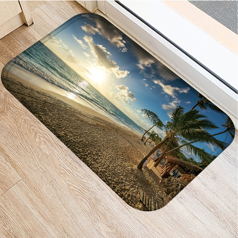 1pcs 40*60cm Sea Beach Scenic Pattern Anti-Slip Suede Carpet Door Mat Doormat Outdoor Kitchen Living Room Floor Mat Rug 48293: 2DD-48293-005