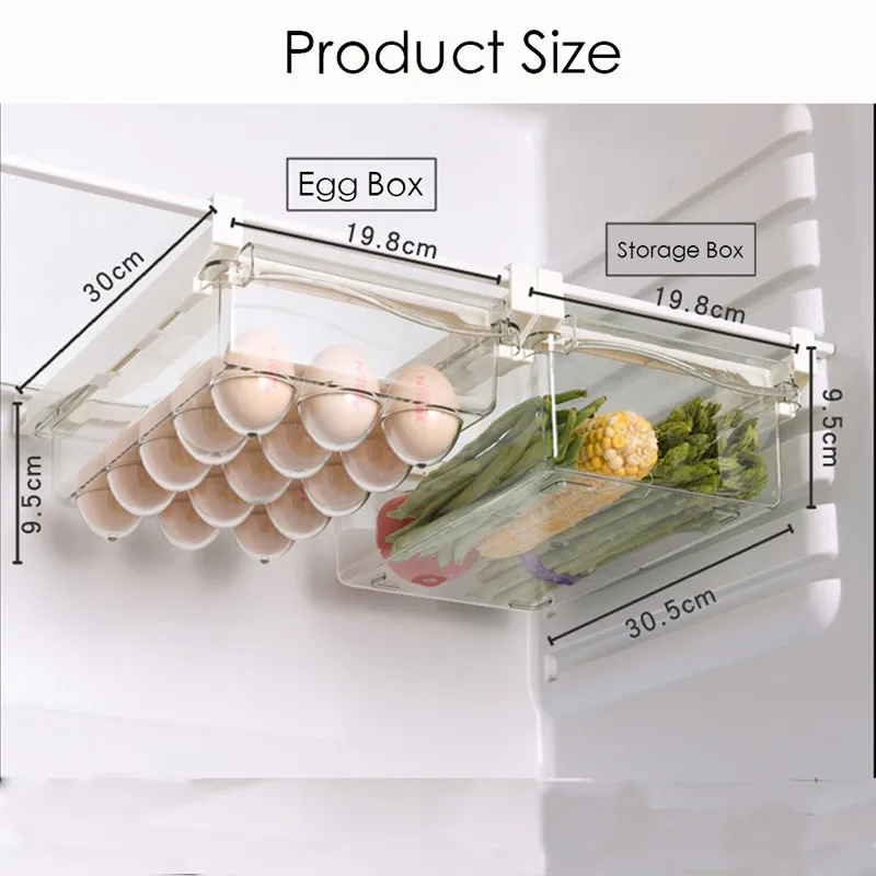 Fridge Organizer Slide Under Shelf Drawer Rack Holder Refrigerator Organizer Pantry Kitchen Organizer Fruit Food Storage Box