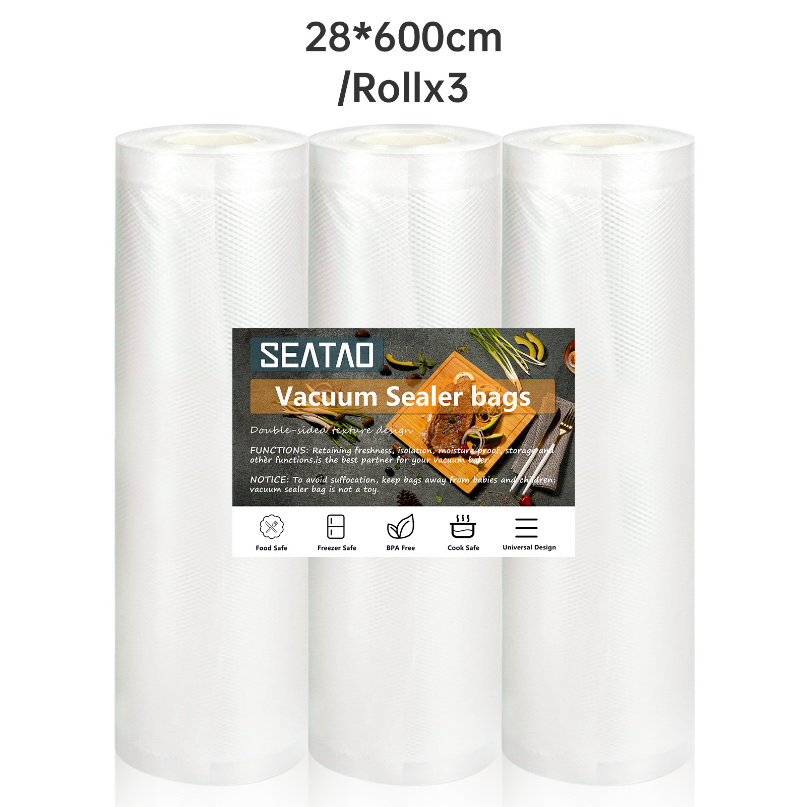 Worki próżniowe SEATAO do żywności Zgrzewarka próżniowa Żywność świeża, długa przechowywanie 12+15+20+25+28cm*600cm Rolki/partia worków do pakowania próżniowego