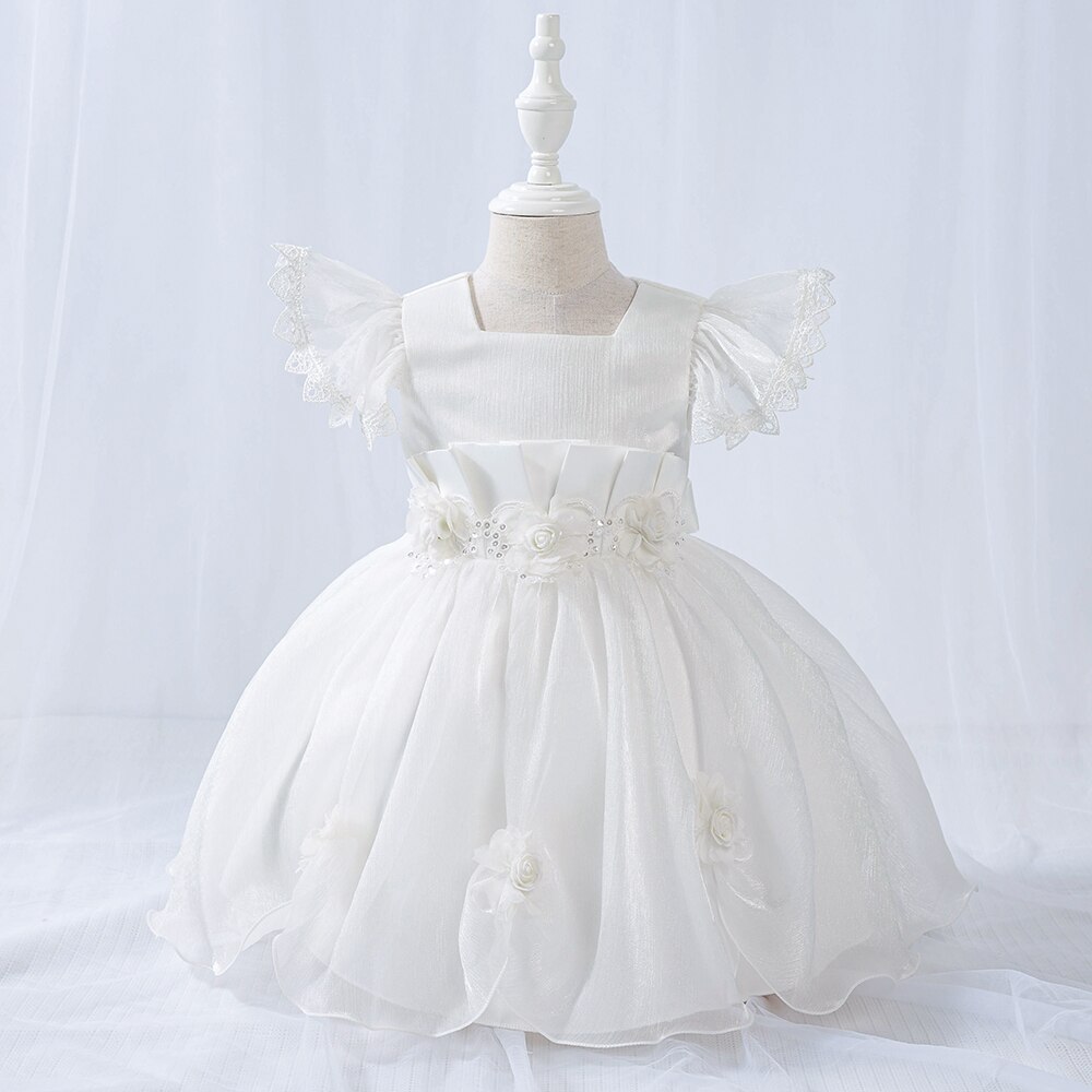 Flower Girl Dresses Birthday Dress for 1 Year Baby Girl Princess Dress Party and Wedding White Bridesmaid Dresses for Kids: white / 24M