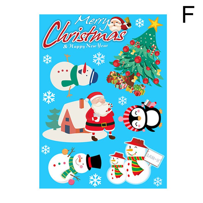 Glædelig jul væg vinduer glas dekoration klistermærker julemanden wall sticker til hjemmet jul år vindue glas dekoration: F