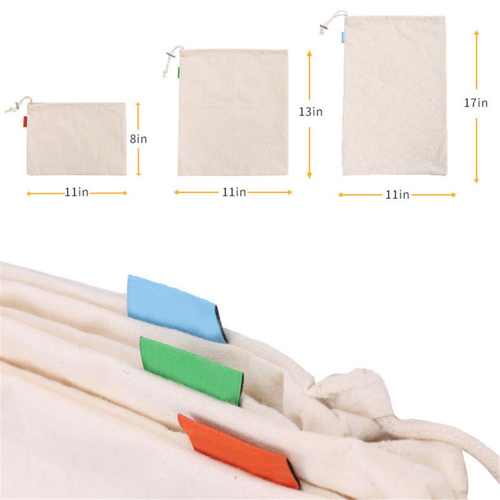 Reusable Bulk Bin Cotton Drawstring Bag Metal Buckle Multi-Purpose Fruit Vegetable Rice Bread Shopping Bag