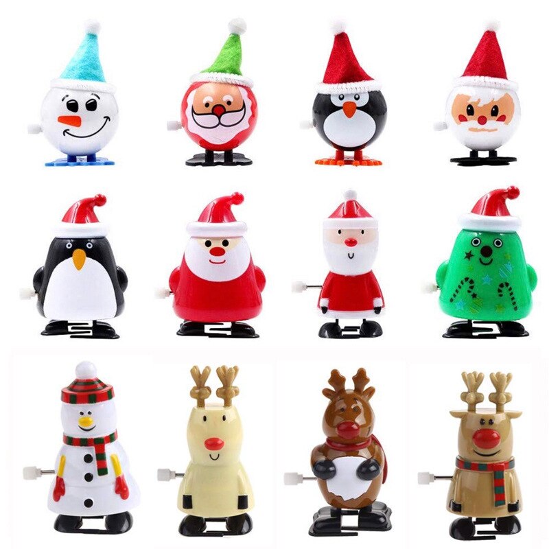 Muchos tipos de Papá Noel, muñeco de nieve, pingüino, juguetes clásicos de cuerda, juguetes de cuerda de navidad, para niños