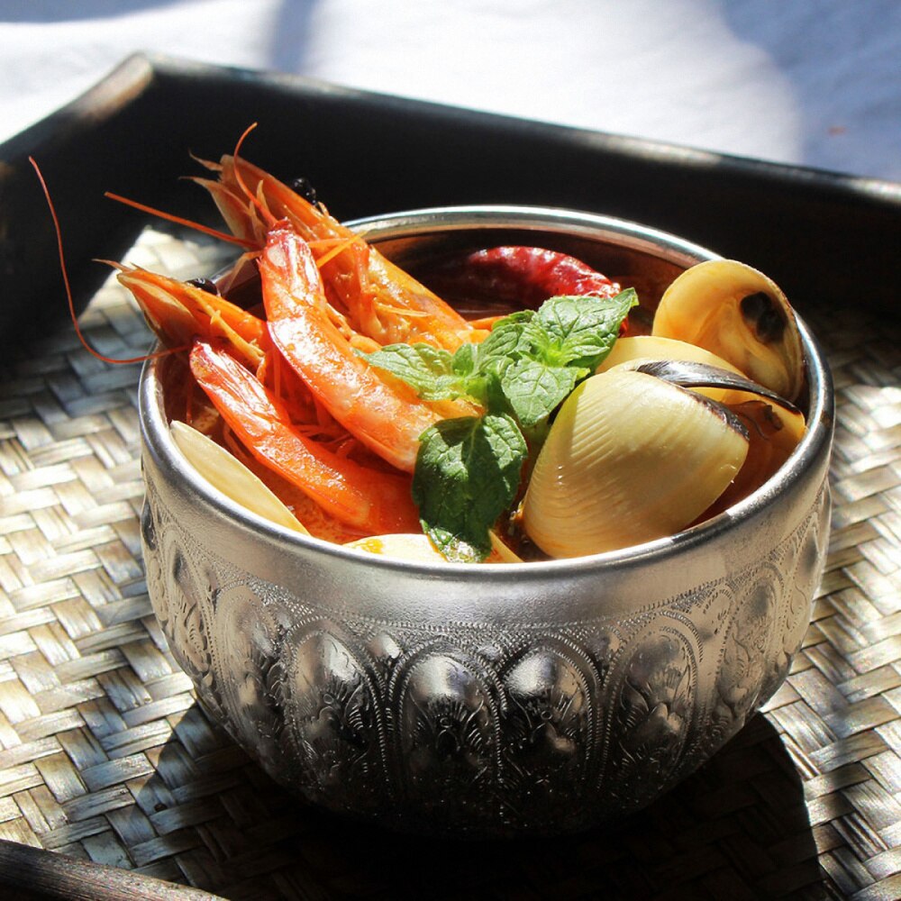 1Pc Huishouden Kom Ronde Kom Hand Gesneden Kom Keukengerei (Zilver)