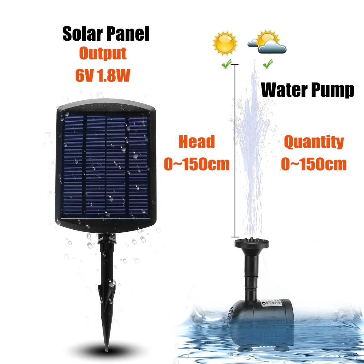 6V 1.8W Solar Power Panel Water Pump outdoor submersibleGarden Brushless Pond Fountain Pool Water Pump Aquarium Fish Water Pump