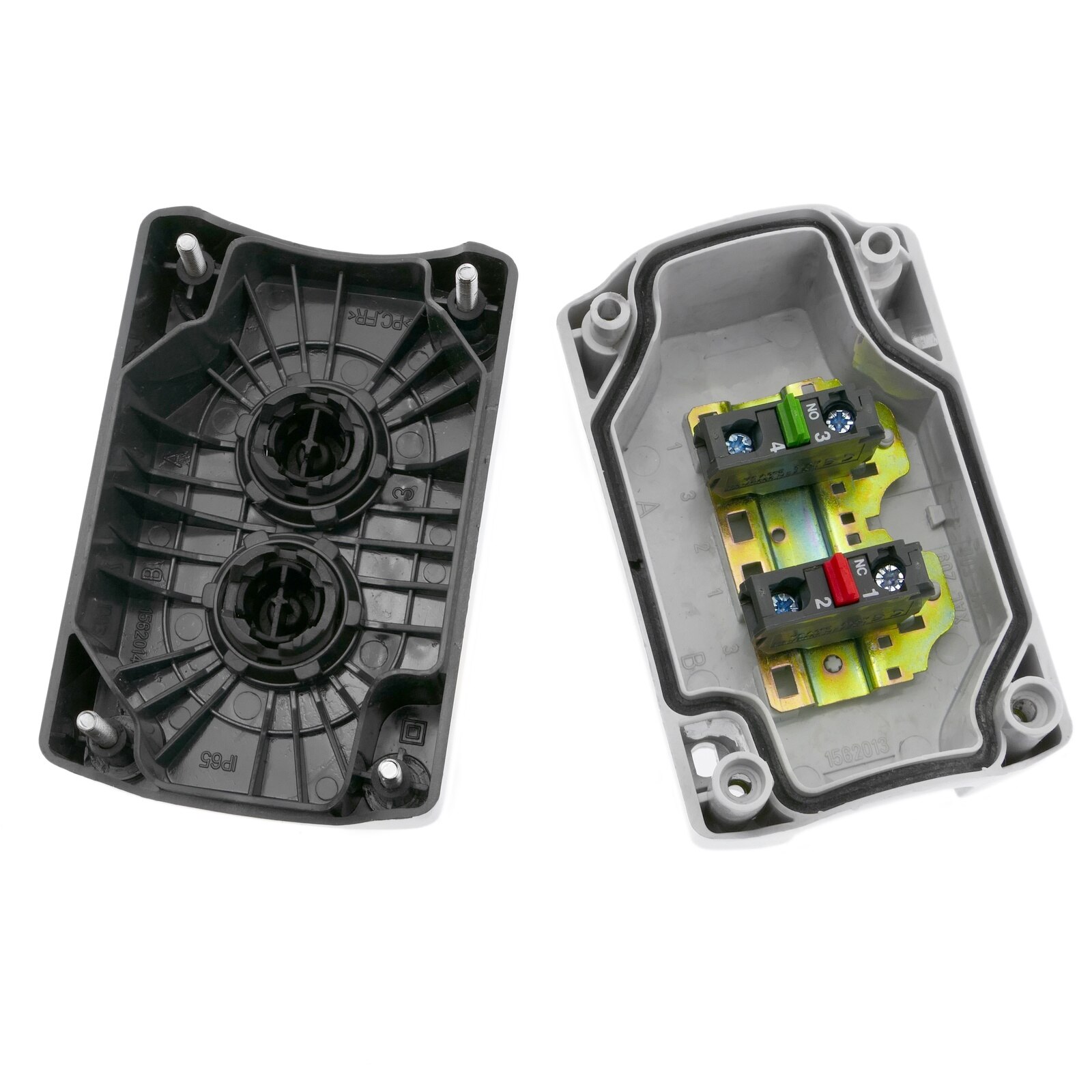 BeMatik-gray/black control box with 2 momentary push-buttons green 1NO red 1NC