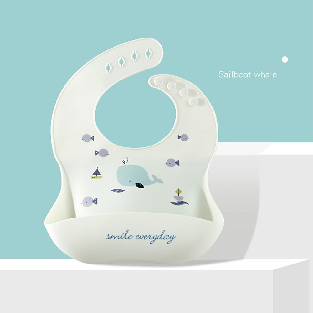 Printed Silicone Bib Waterproof Feeding Newborn Cartoon Aprons Adjustable Bibs Burp Cloth: 3