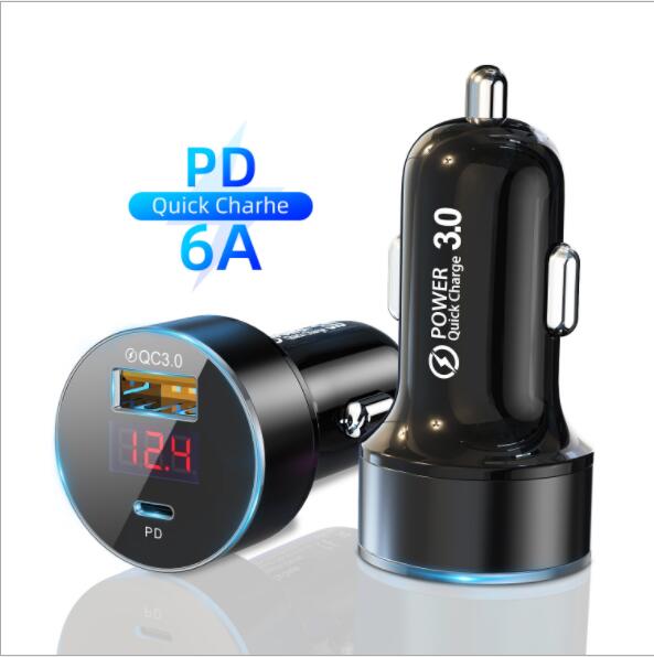 36W 6A QC3.0 PD Car Charger With LED Display Universal Mobile Phone Car-Charger For Xiaomi For Honor For iPhone 12Pro Tablet