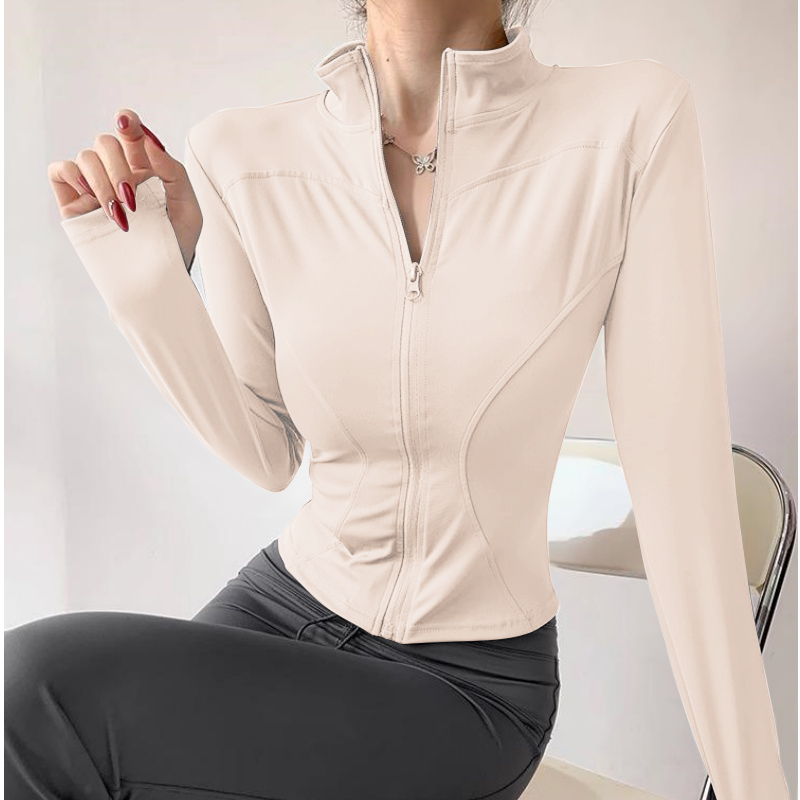 Dames Workout Sport Yoga Fitness Gymjas Activewear Lange mouwen: XL / Ivoor