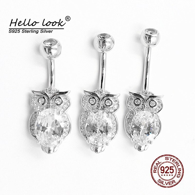 HelloLook Nette Eule Bauchnabel Ringe 925 Sterling Silber Bauch Ring für Frauen Nabel durchbohren Körper Schmuck