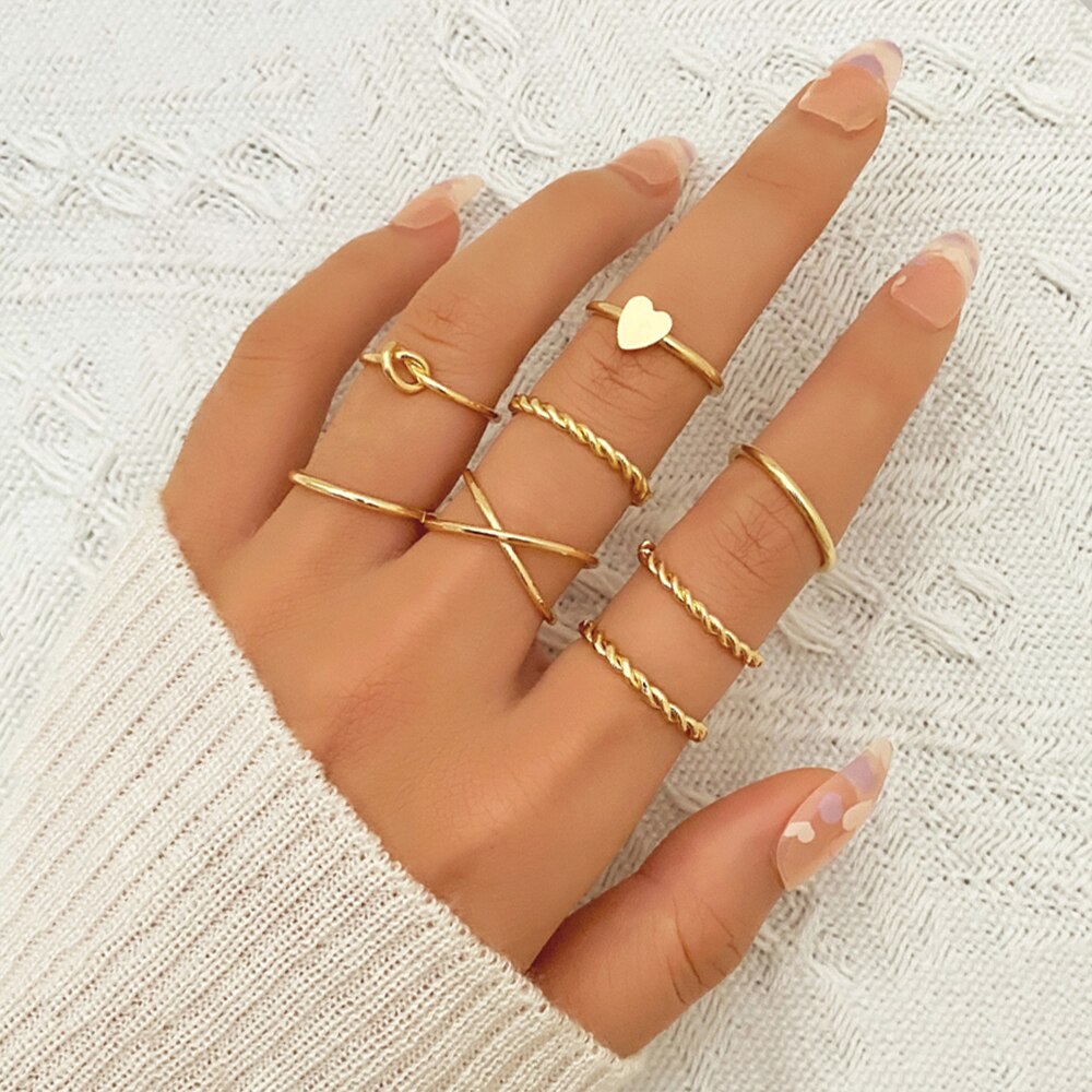 Moda Boho złote serce Twist zestaw pierścieni kobieta w stylu Vintage geometryczny krzyż Finger Knuckle Rings dla kobiet 2022 Trendy biżuteria prezent