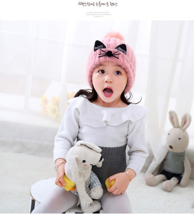 Children's Hat Autumn Winter Warm Thick Kids Hat 2-7 Year Old Children Hat with Velvet Knitting Wool Hat for Girls Boys