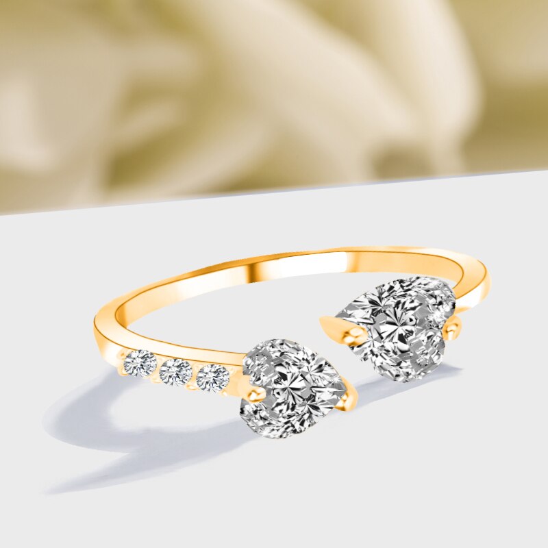 Berlock justerbar ring berlock strass kärleksringar läckra zirkon hjärtform metall finger ring kostym smycken