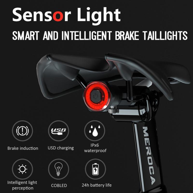 MEROCA-luz trasera inteligente para bicicleta, luces de inducción de freno, recargable, con Sensor para bicicleta de montaña