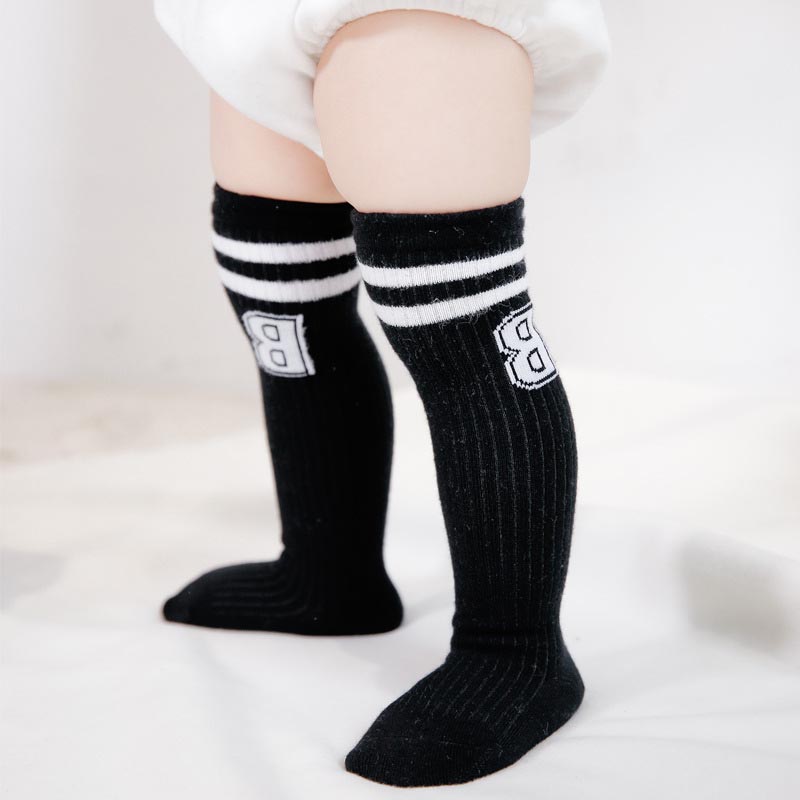 Meias listradas para bebês, meias listradas de algodão para outono e inverno, para recém-nascidos: black