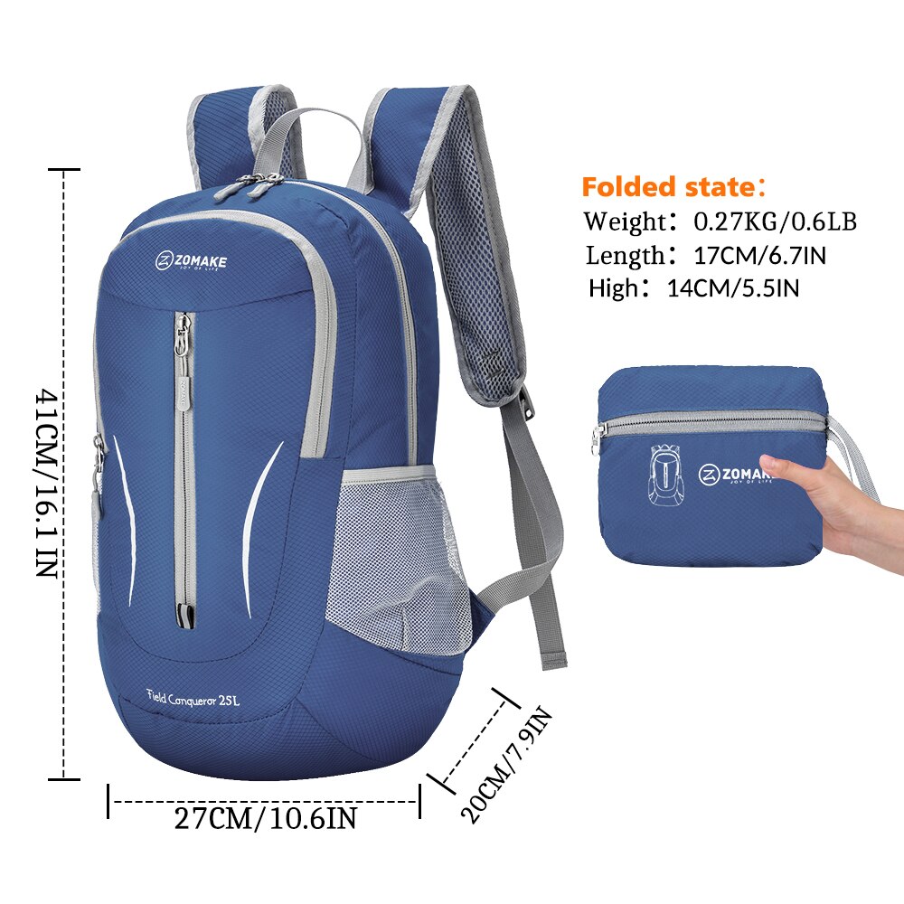 25L ZOMAKE Lightweight Packable Backpack Water Resistant Hiking Daypack, Small Travel Backpack for Women Men