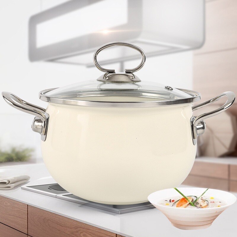 Japanese style enamel double ear stew pot household non stick pot induction cooker general purpose pots for cooking cookware