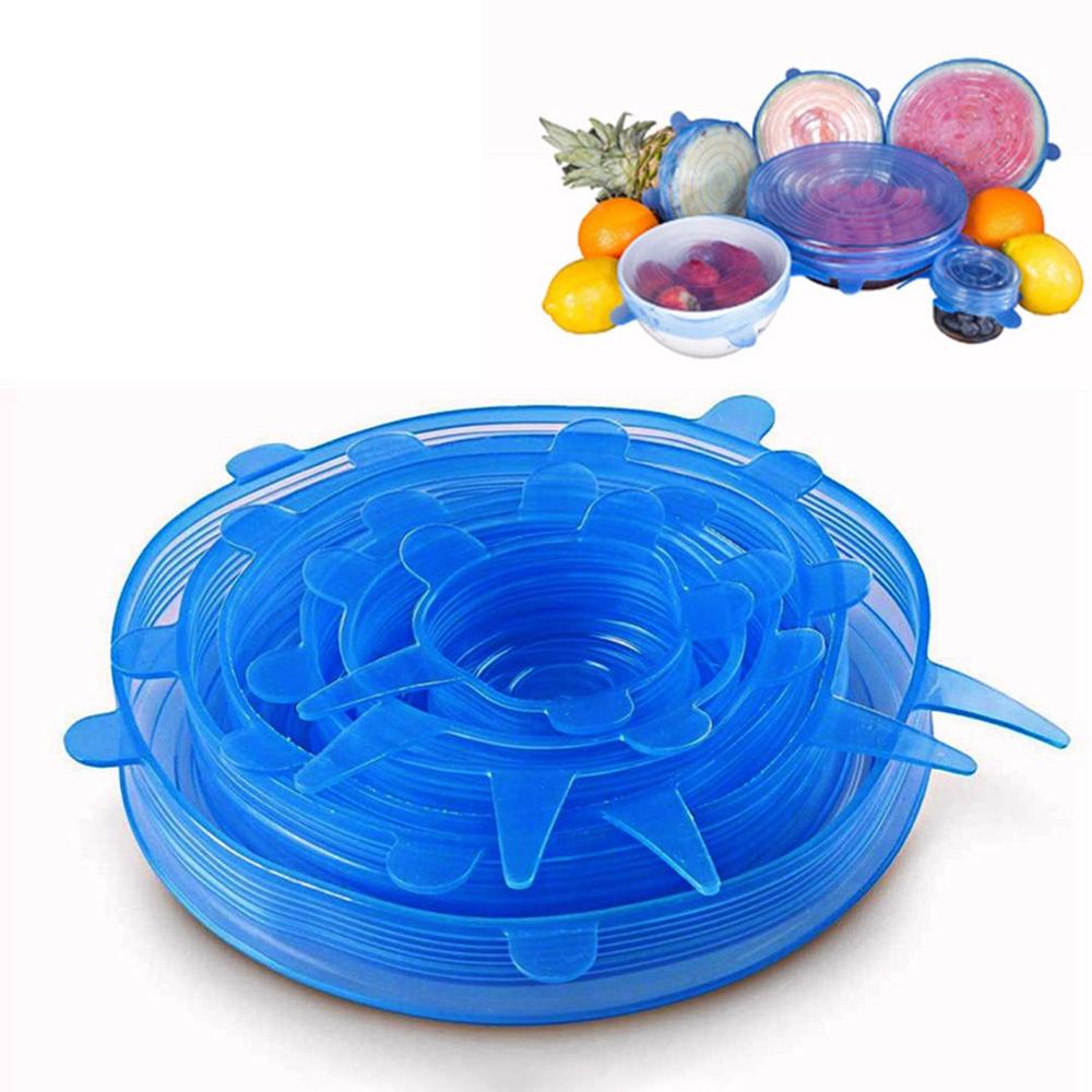 6 Stck Silikon strecken Deckel Wiederverwendbare Luftdichte Lebensmittel wickeln Abdeckungen Halten Lebensmittel Frisch Versiegelt Küche Zubehör Silikon Frische Deckel