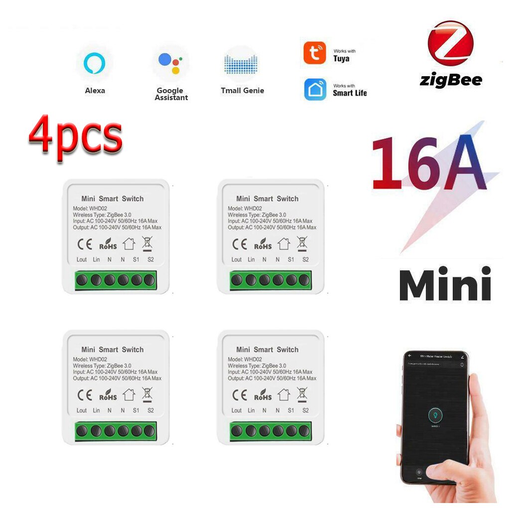 Tuya Zigbee 3.0 Smart Licht Schakelaar, Smart Home Automation Diy Module Breaker Ondersteuning 2 Way Control, werkt Met Alexa Google Thuis: 4 pcs zigbee