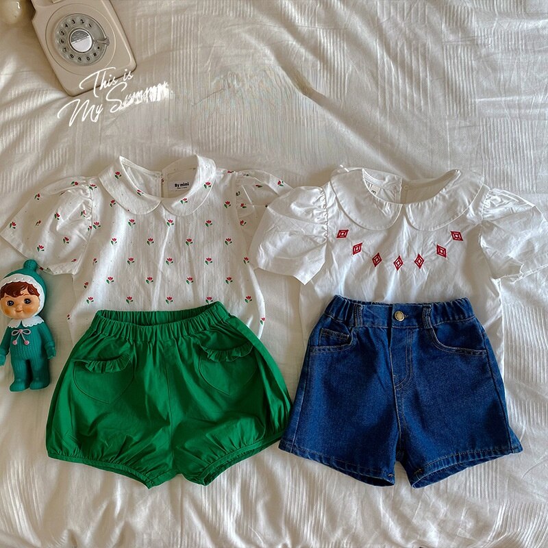 1828C abbigliamento per bambini camicia per bambina 2022 estate nuovo ricamo dolce camicia per bambina top 1-7 anni camicette per bambini