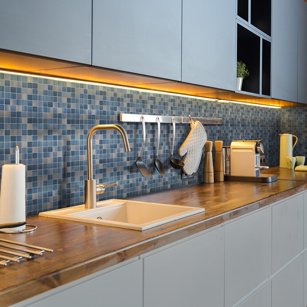 Funlife® Blue Metallic Mosaic Tile Sticker Peel&amp;Stick Self-Adhesive Kitchen Backsplash Wall sticker kitchen DIY Easy to Clean