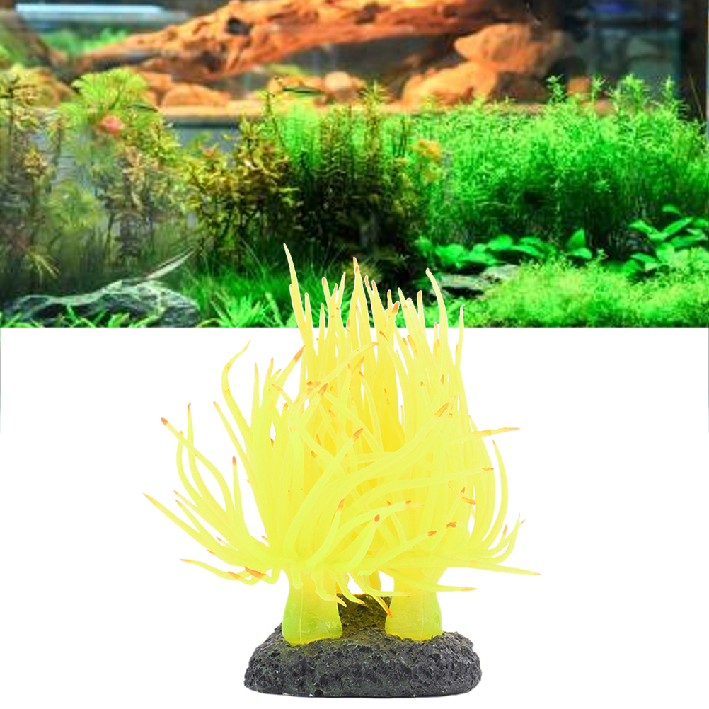 Corail artificiel Flexible, décor doux pour Aquarium, accessoires de paysage d'eau, produits pour animaux de compagnie, Base d'anémone de mer Non toxique: YELLOW