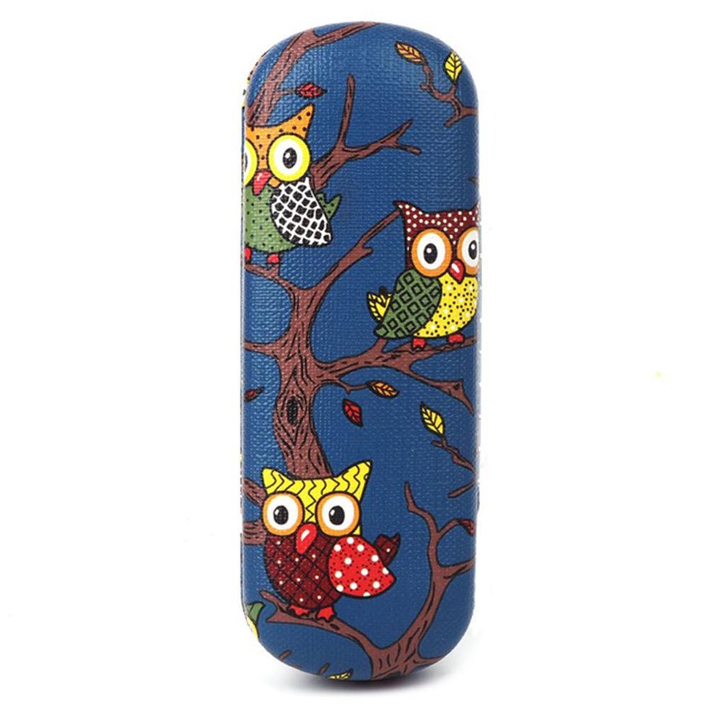 Draagbare brillendoos voor dames, cartoon uil, dier, schattige zonnebril, opberghoes, beschermhoes, 1 x brillendoosjes en tassen: Blauw
