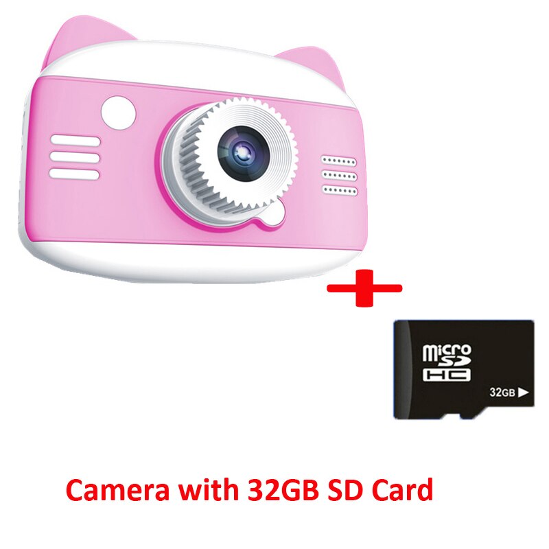 3.5 tommer børnekamera  hd 1080p tegneserie børn digitalt fotokamera legetøj med  mp3 puslespil legetøjskamera fødselsdag til børn: Lyserød med 32gb