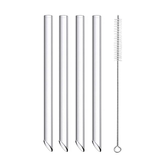 4 Stuks Rechte Glazen Rietjes Herbruikbare Clear Rietjes 12Mm Breed Smoothie Rietjes Voor Boba Bubble Tea Milkshakes Rietje: 4pcs Clear Straight
