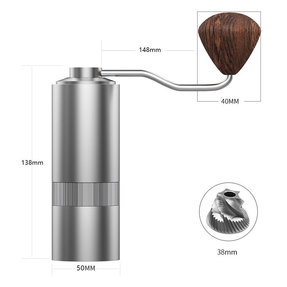 Coffee Grinder Mini Stainless Steel Burr-CNC Hand Manual Coffee Grinder Bean Machine Burr Grinders Mill Kitchen Coffee Machine: Sliver