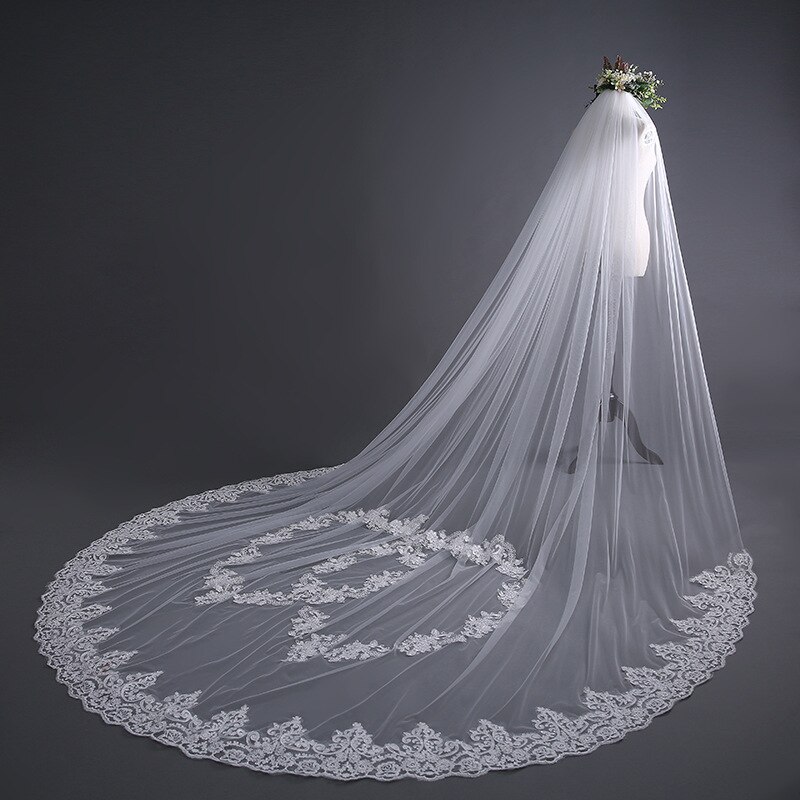Voile de mariée dos en dentelle 3M | Motif amour, voile de mariage cathédrale avec peigne,