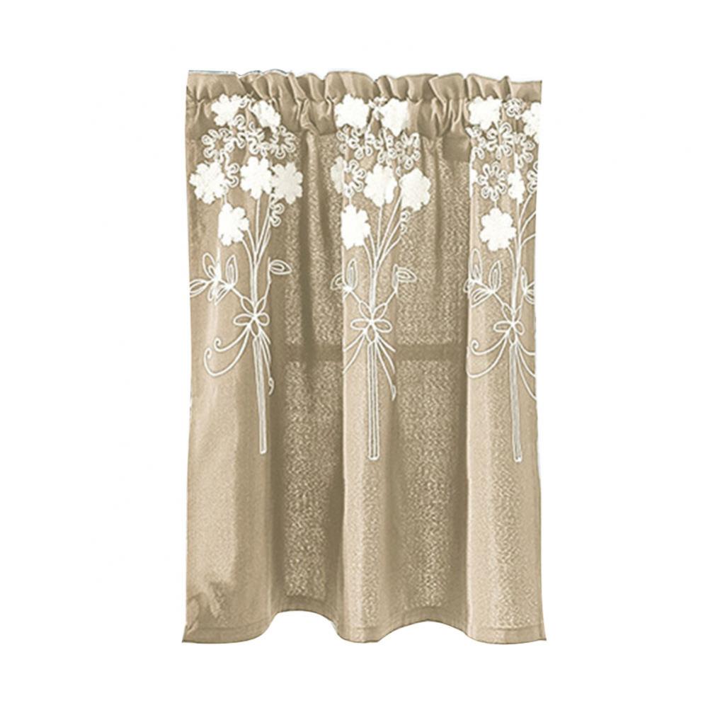 Solid Color Flower Pattern Kitchen Short Curtain Valance Drape Window Home Decor: Beige / L