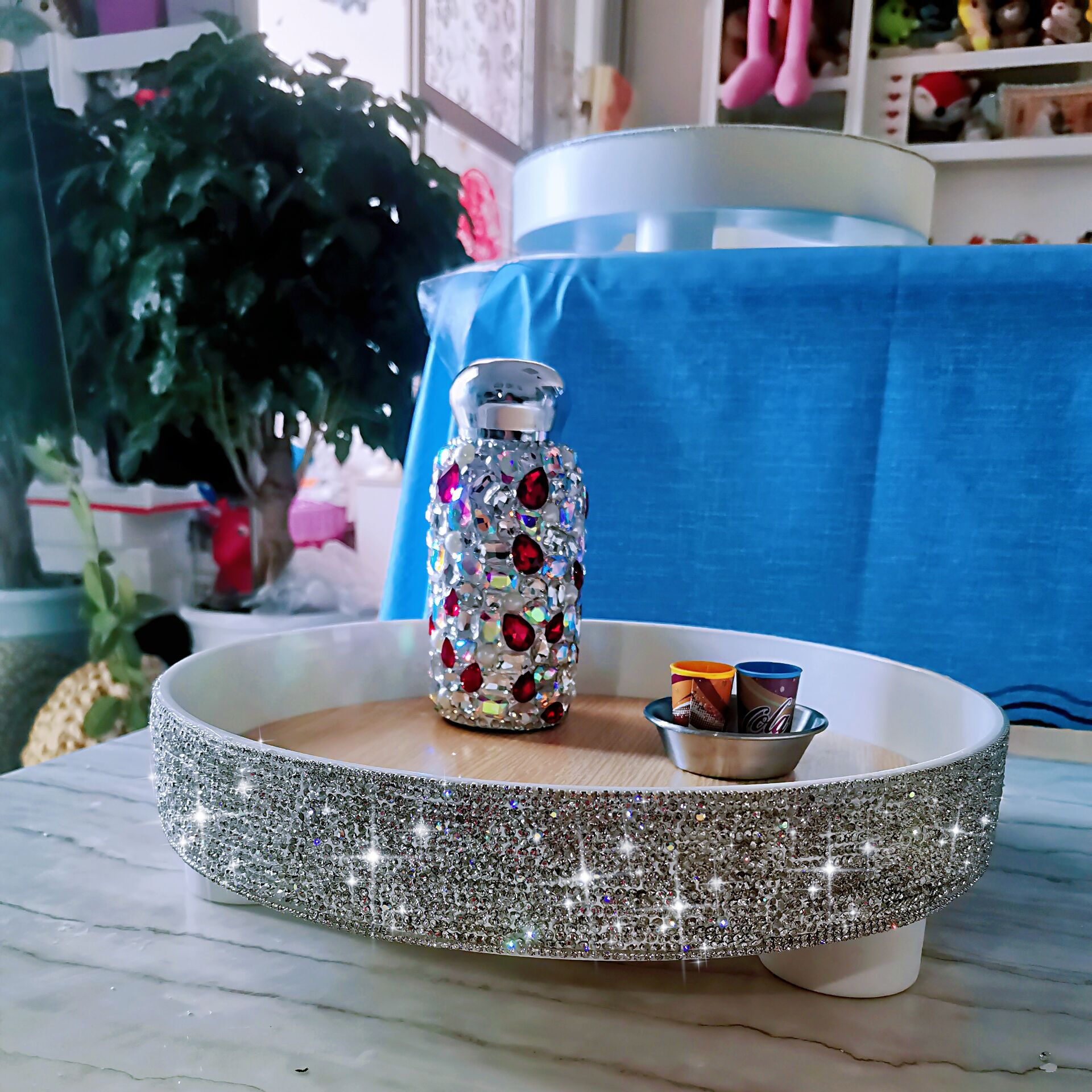 Bling Rhinestones Makeup Organizer Large Cosmetic Storage Box Jewelry Nail Polish Makeup Container Office Sundries Storage Boxes